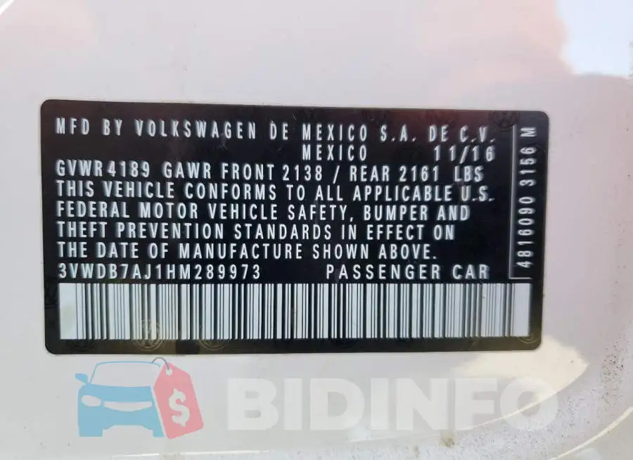 3VWDB7AJ1HM289973 Photo# 12