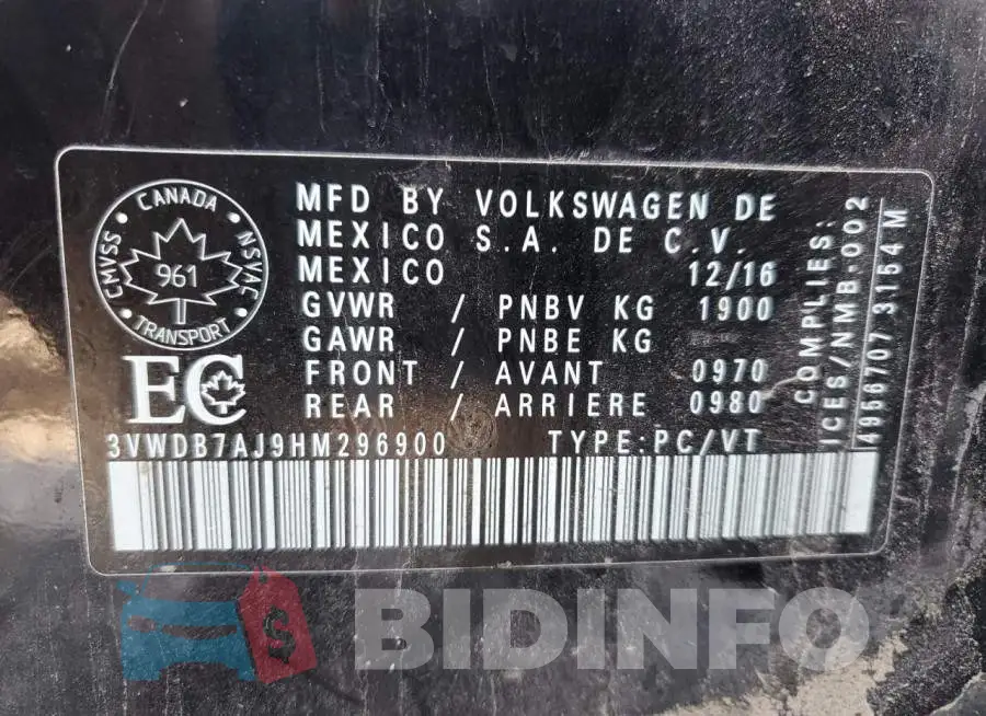 3VWDB7AJ9HM296900 Photo# 13