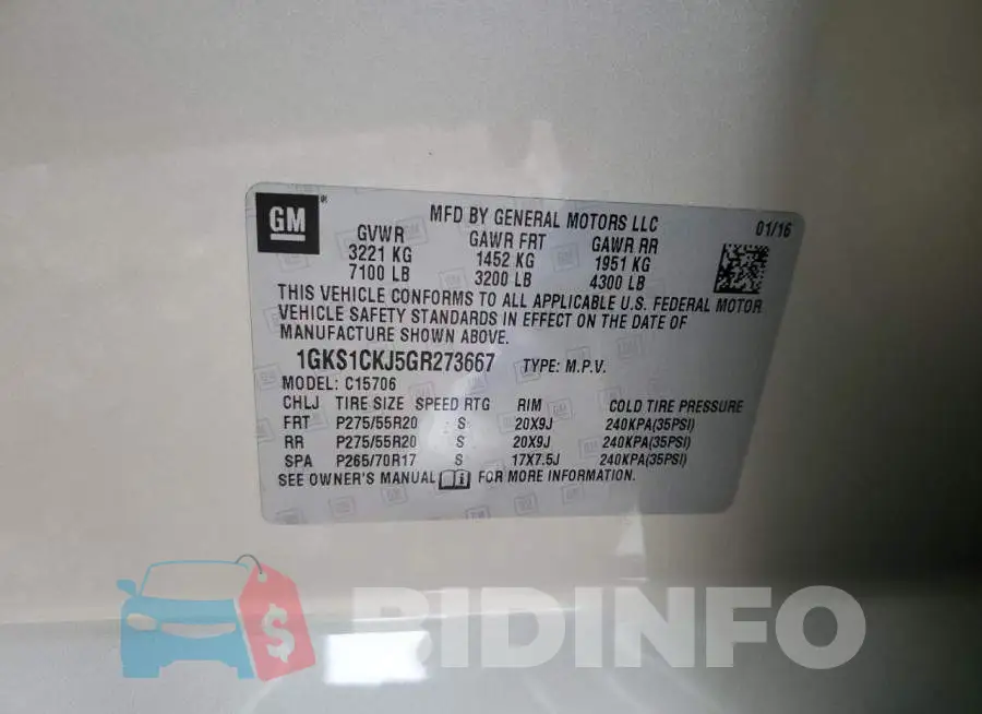 1GKS1CKJ5GR273667 Photo# 12