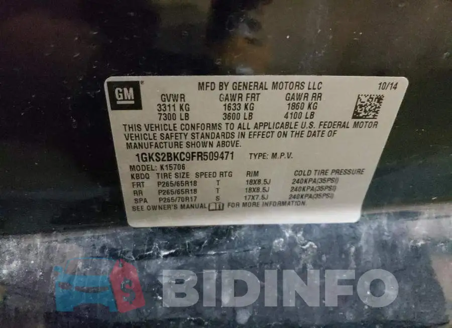 1GKS2BKC9FR509471 Photo# 12