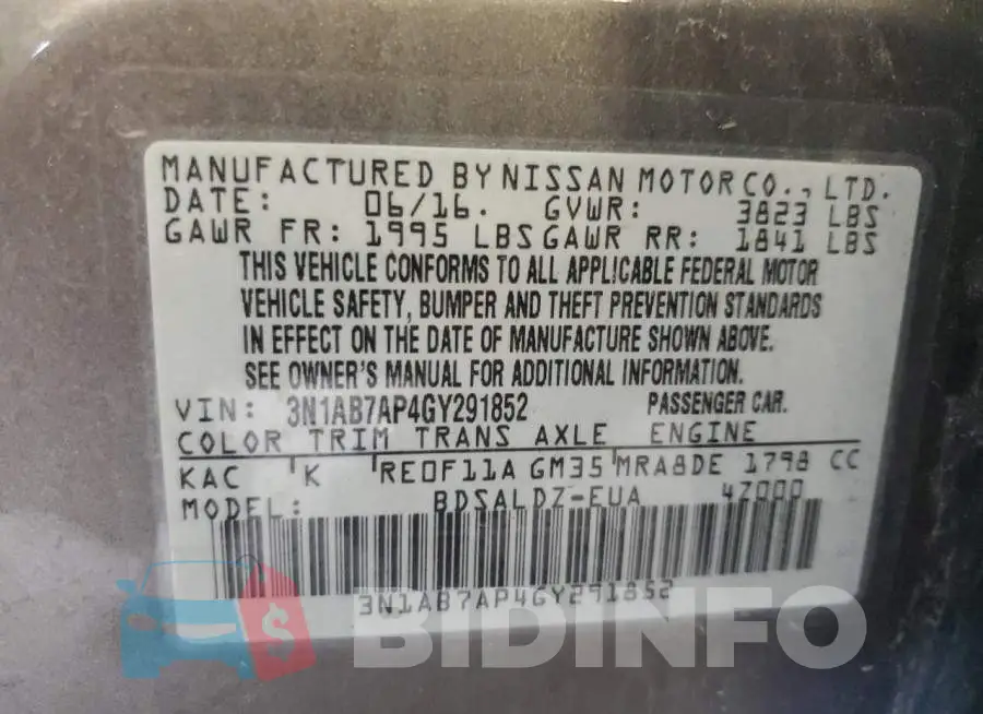 3N1AB7AP4GY291852 Photo# 13