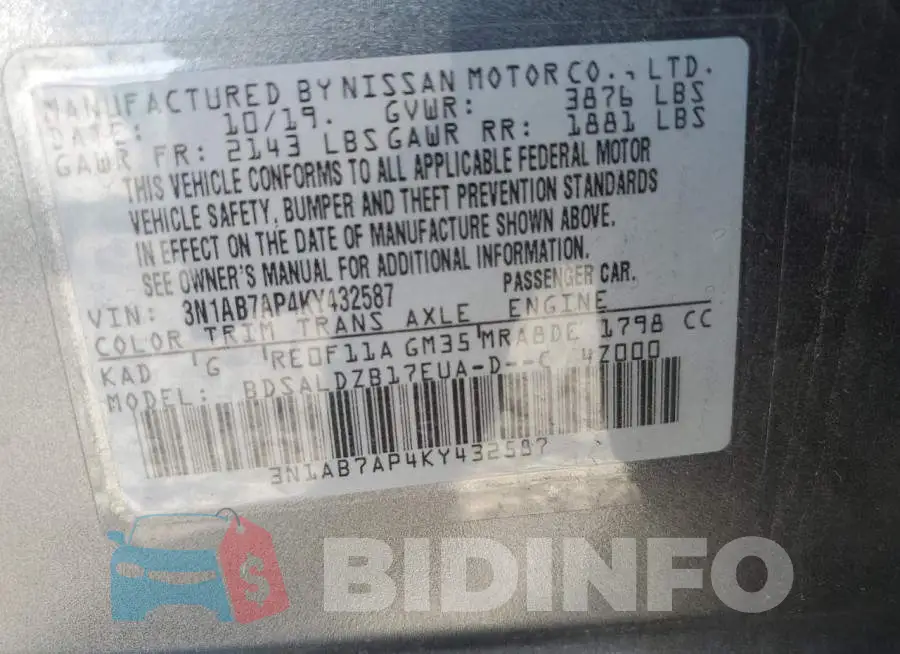 3N1AB7AP4KY432587 Photo# 12