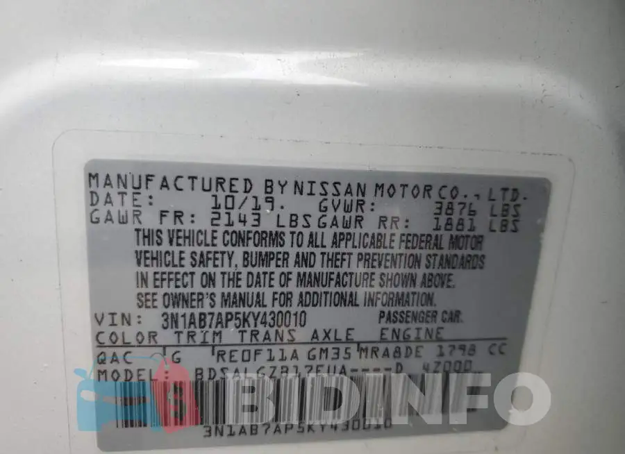 3N1AB7AP5KY430010 Photo# 13