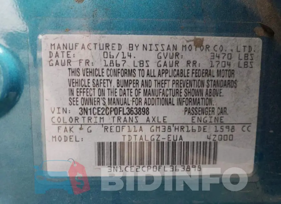3N1CE2CP0FL363898 Photo# 12