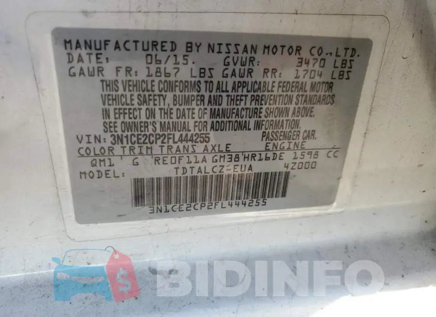 3N1CE2CP2FL444255 Photo# 12