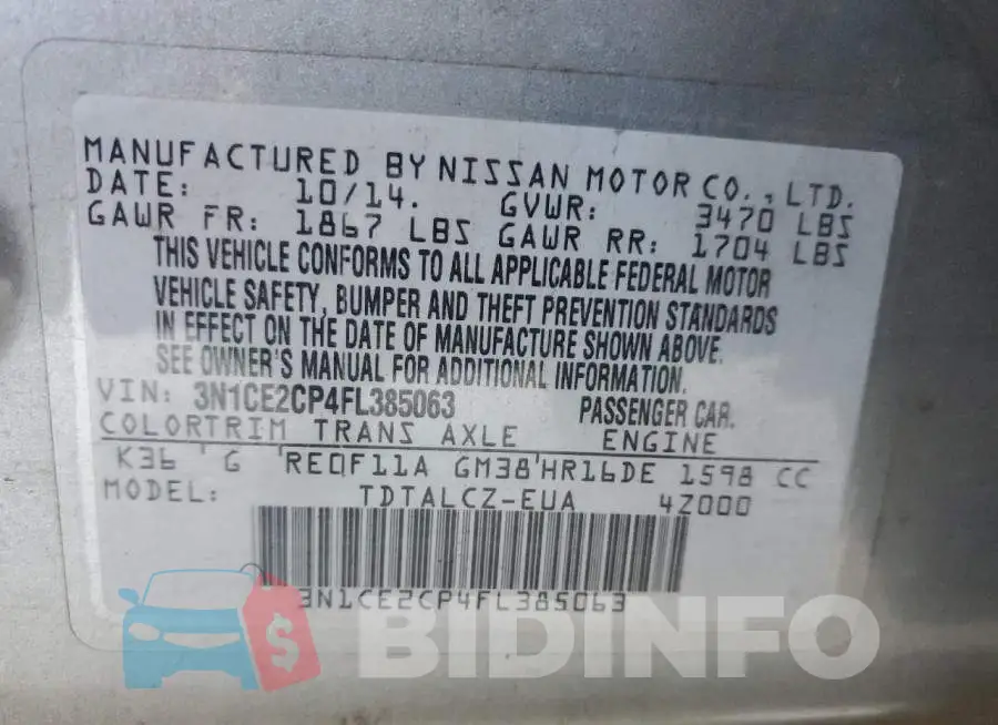 3N1CE2CP4FL385063 Photo# 12