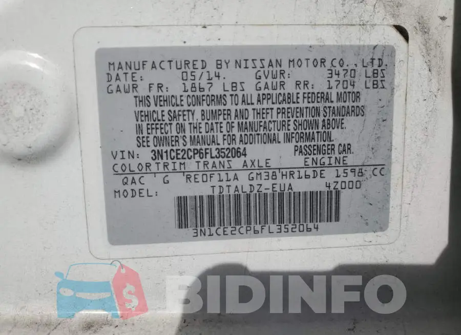 3N1CE2CP6FL352064 Photo# 12