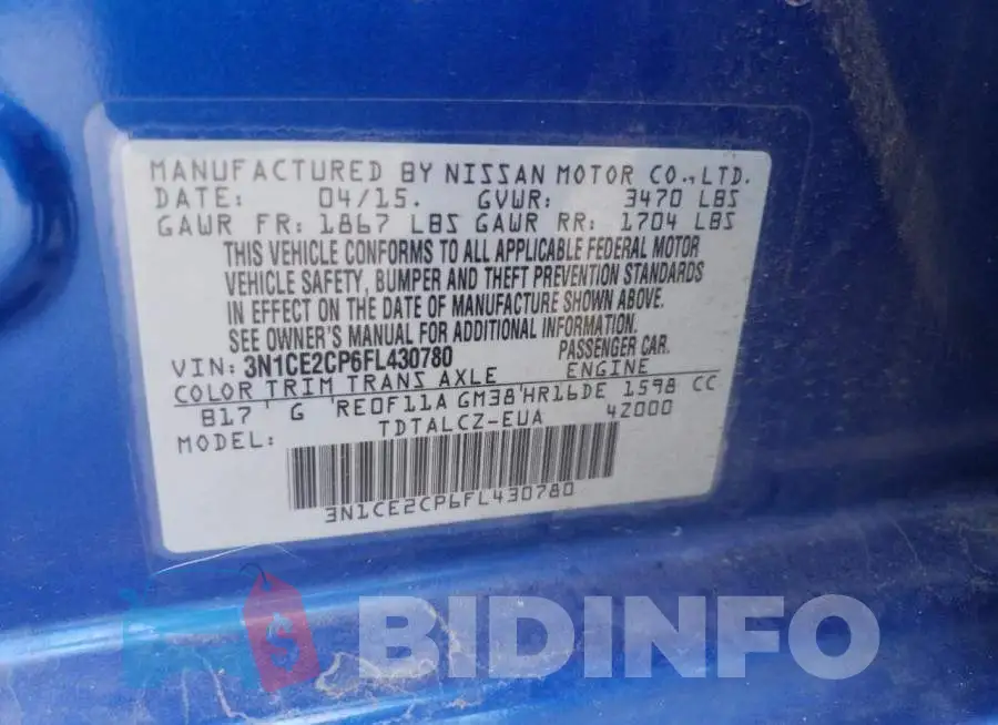 3N1CE2CP6FL430780 Photo# 12
