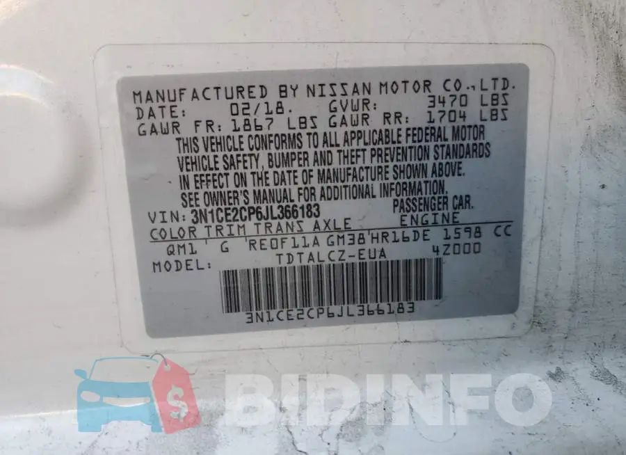 3N1CE2CP6JL366183 Photo# 12