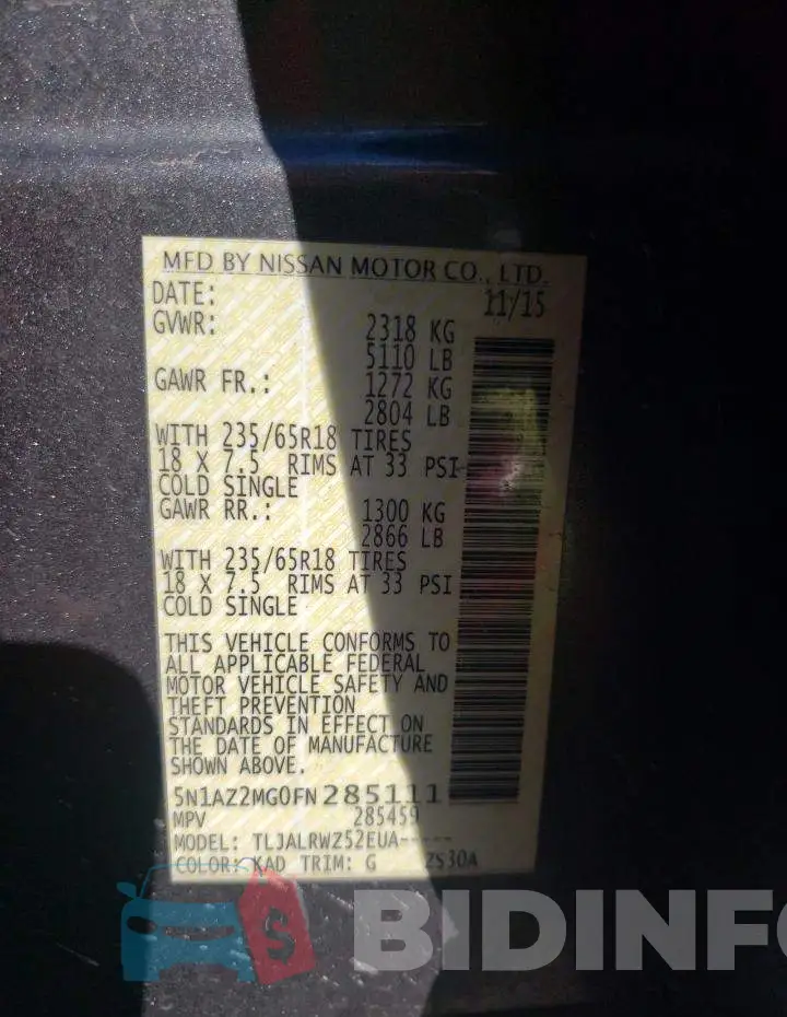 5N1AZ2MG0FN285111 Photo# 14