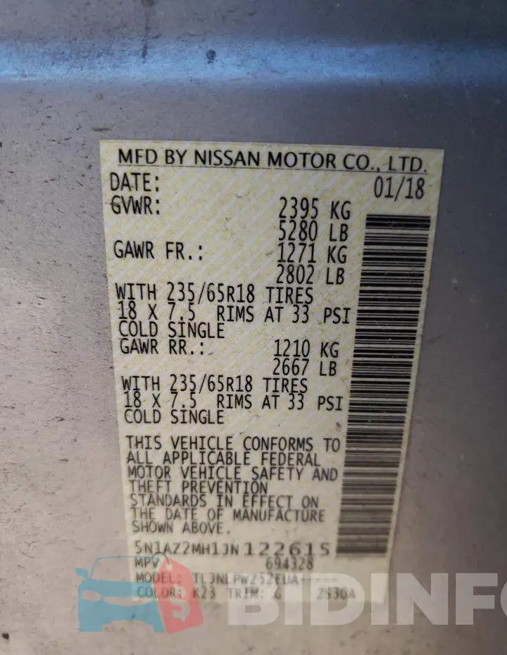5N1AZ2MH1JN122615 Photo# 12