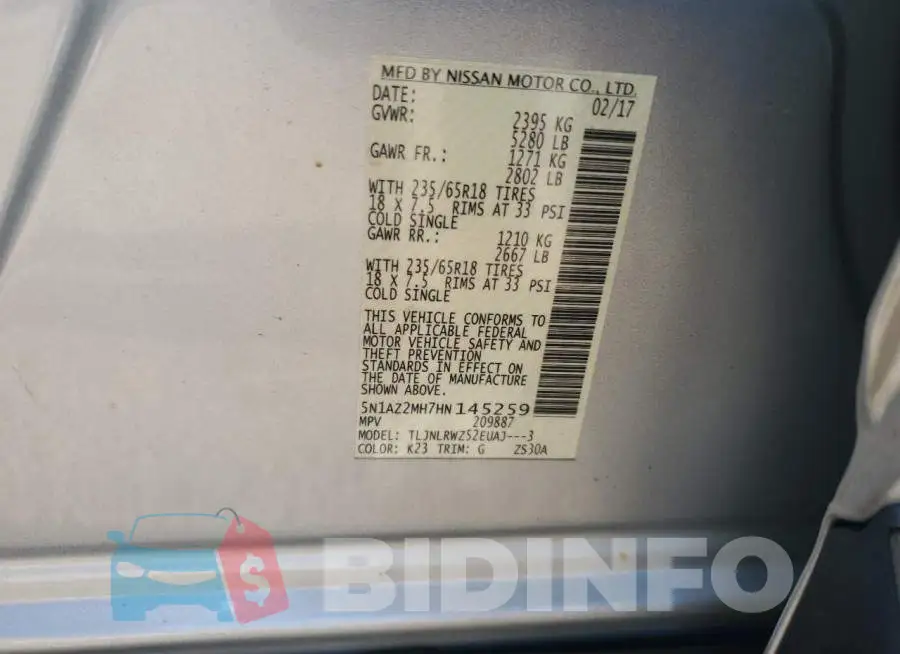 5N1AZ2MH7HN145259 Photo# 13