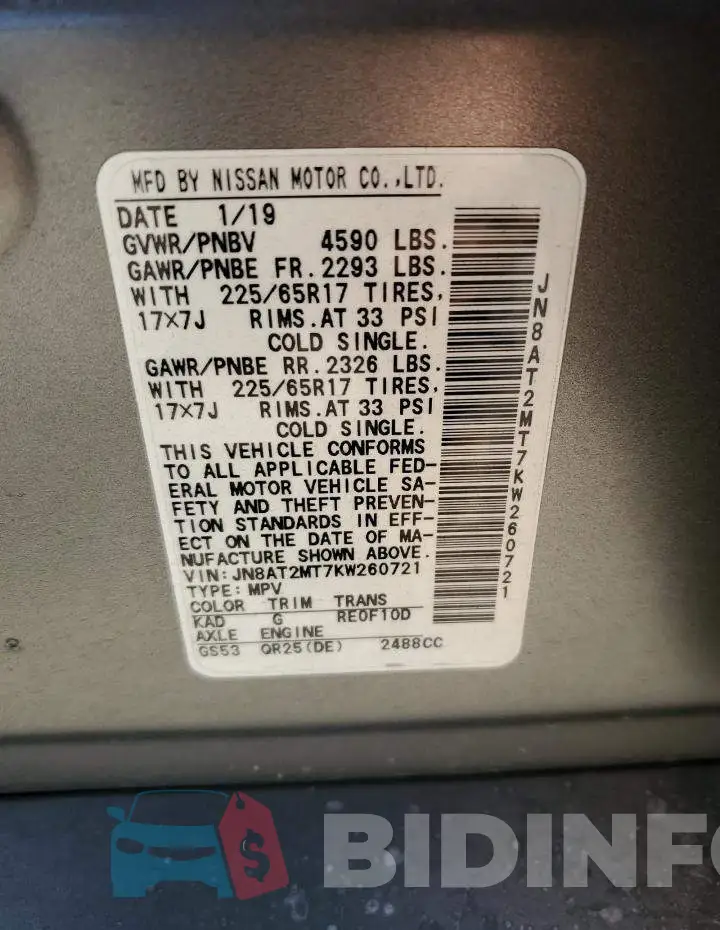 JN8AT2MT7KW260721 Photo# 14