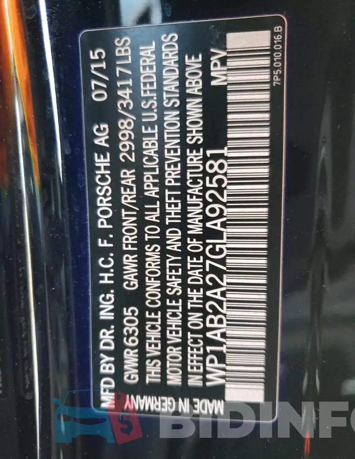 WP1AB2A27GLA92581 Photo# 13