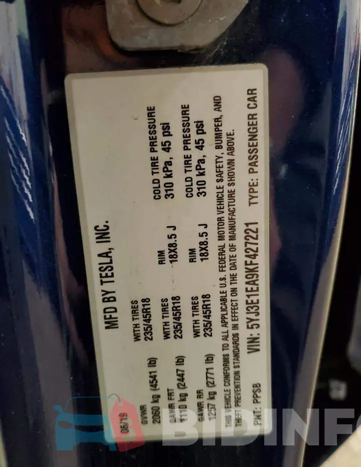 5YJ3E1EA9KF427221 Photo# 12