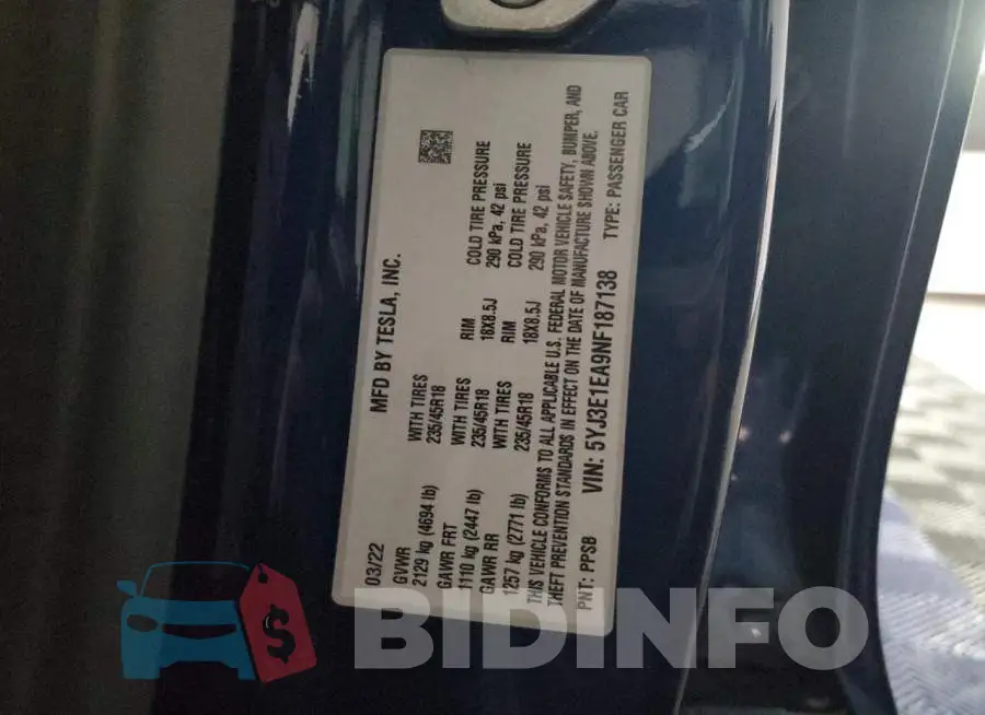 5YJ3E1EA9NF187138 Photo# 12