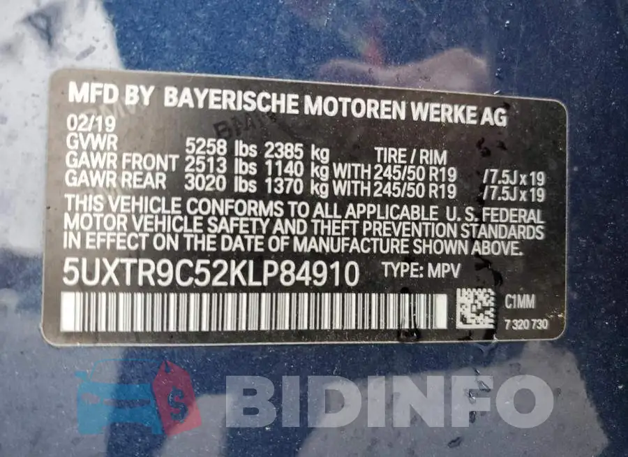 5UXTR9C52KLP84910 Photo# 12