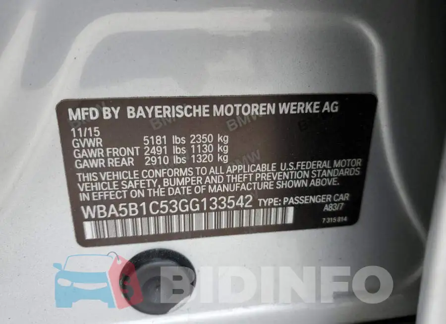 WBA5B1C53GG133542 Photo# 12