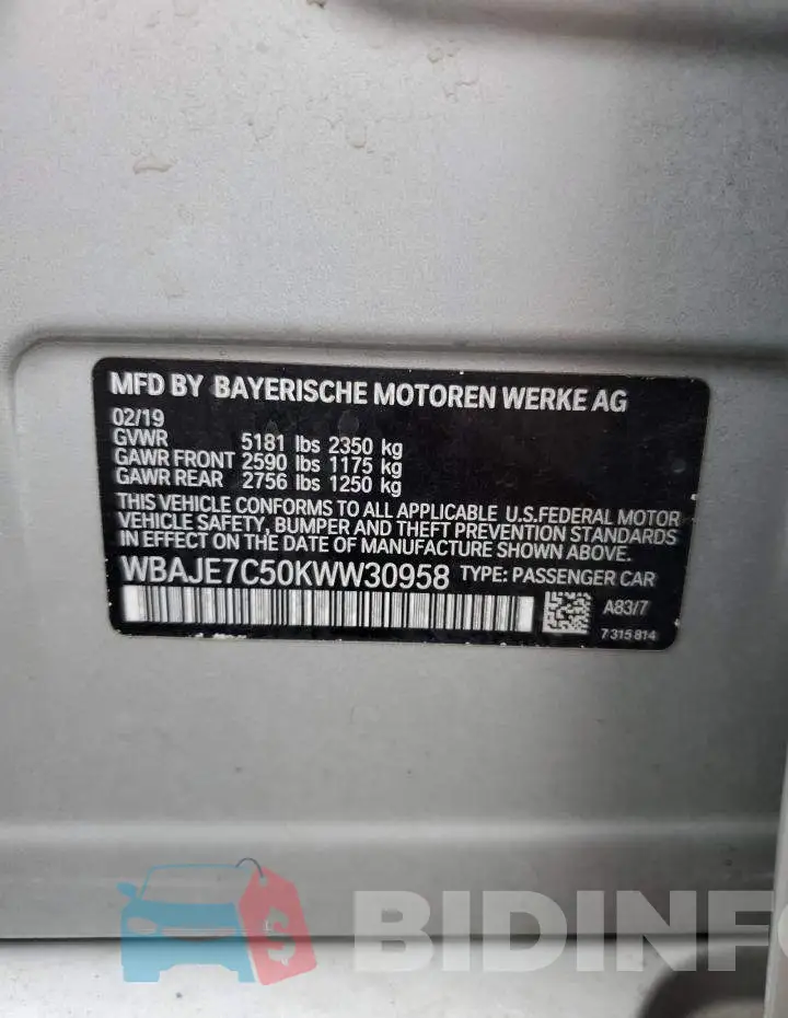 WBAJE7C50KWW30958 Photo# 12