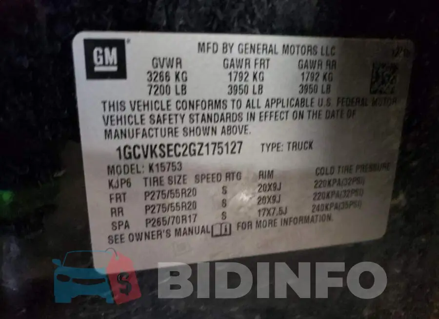 1GCVKSEC2GZ175127 Photo# 12
