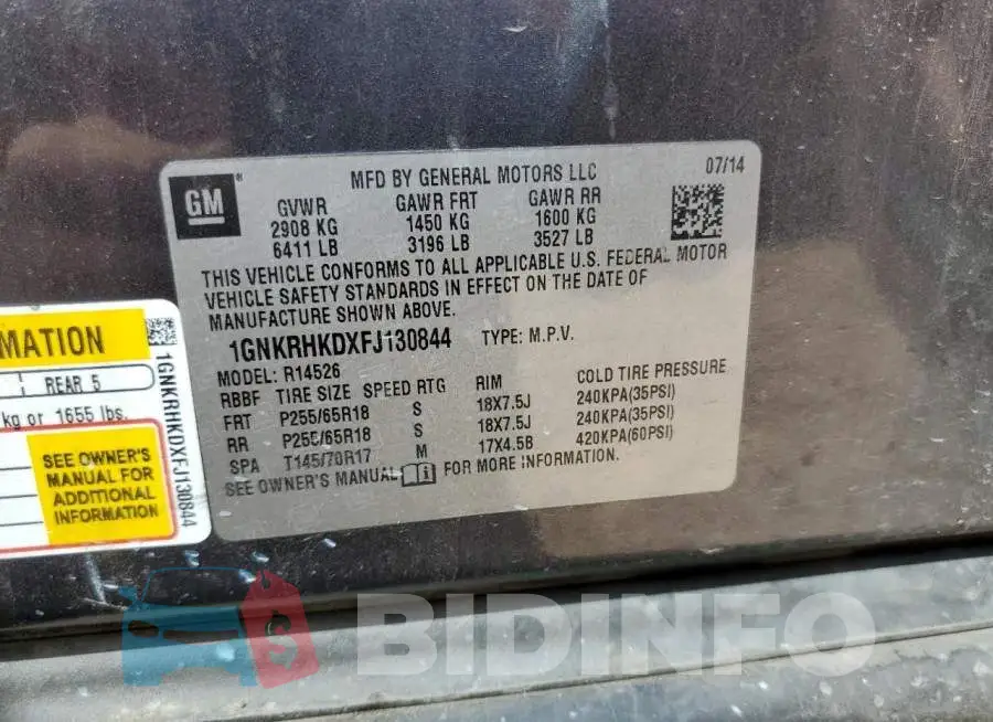 1GNKRHKDXFJ130844 Photo# 13