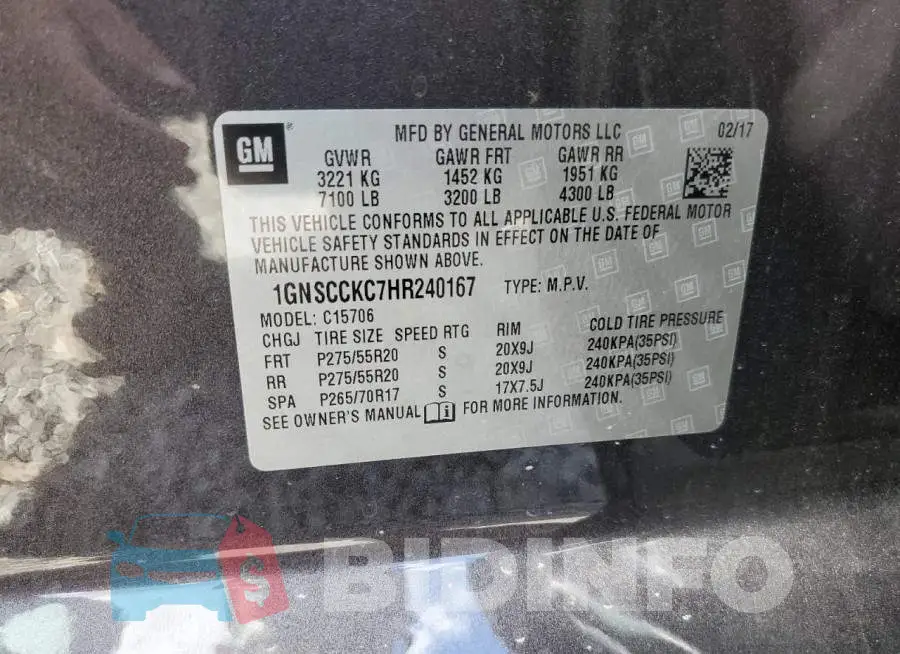 1GNSCCKC7HR240167 Photo# 14