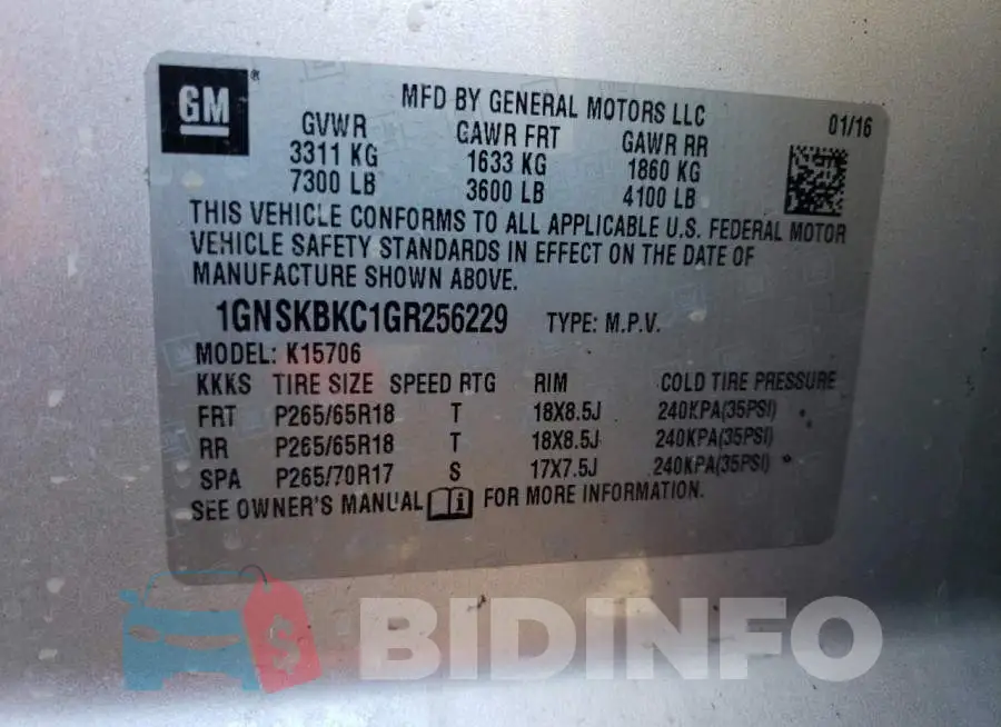 1GNSKBKC1GR256229 Photo# 13