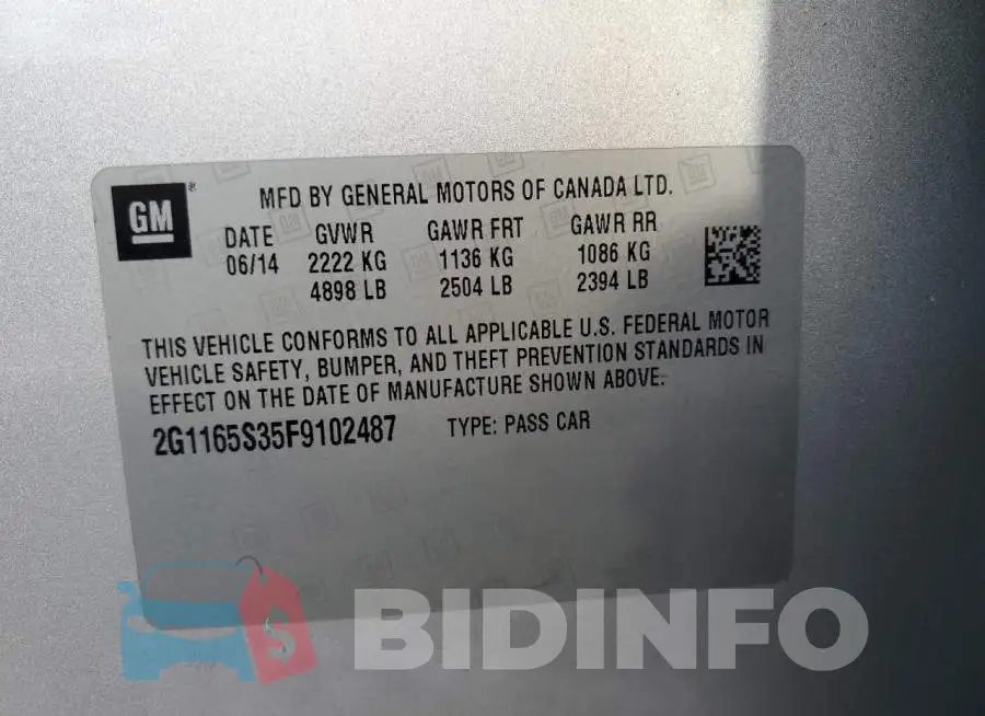 2G1165S35F9102487 Photo# 12