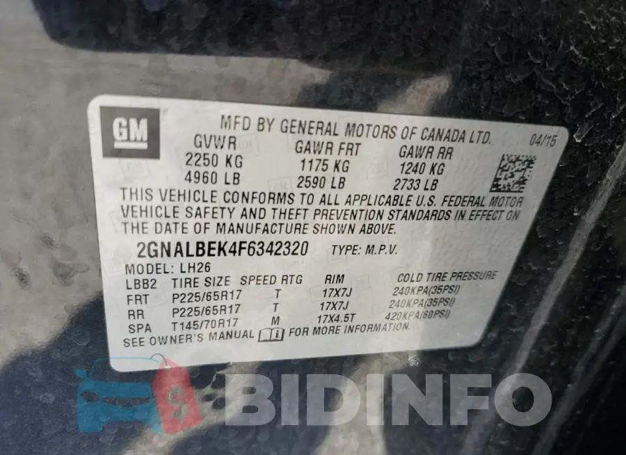 2GNALBEK4F6342320 Photo# 12