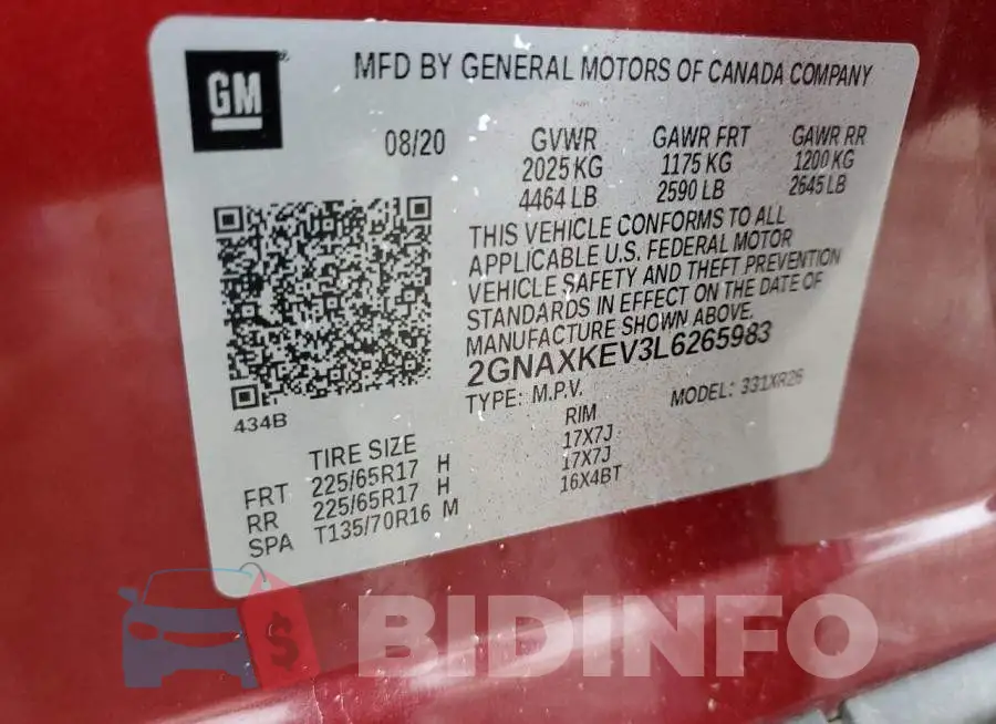 2GNAXKEV3L6265983 Photo# 13
