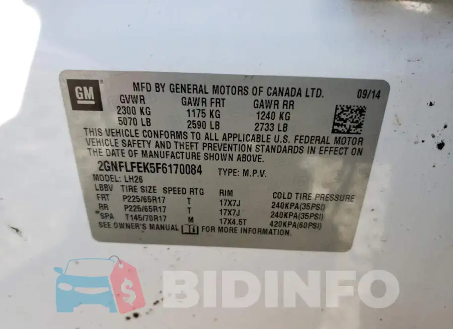 2GNFLFEK5F6170084 Photo# 13