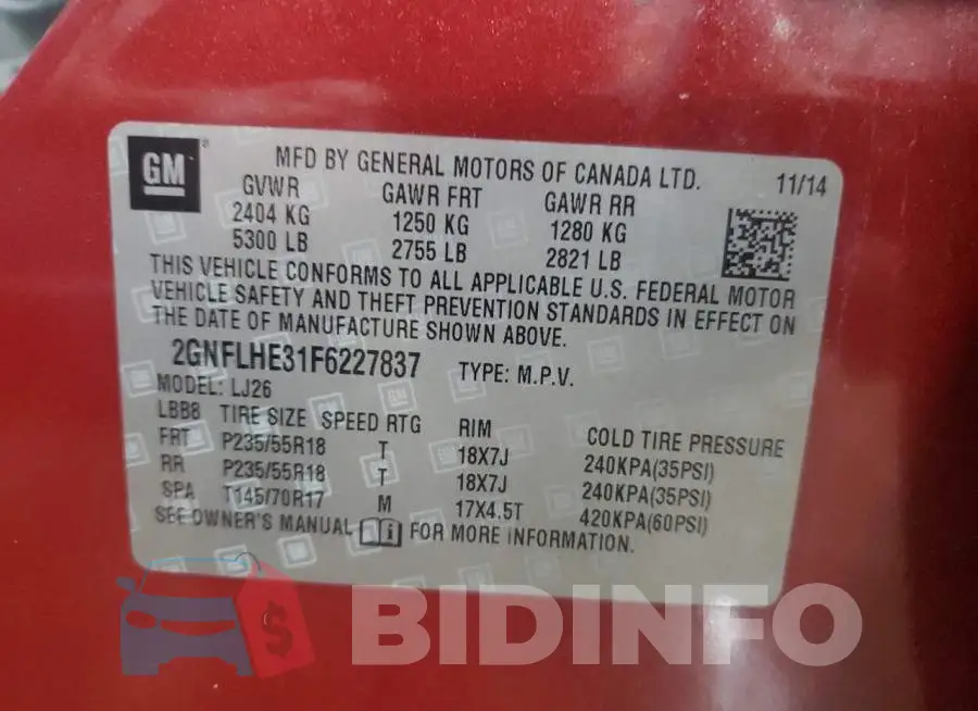 2GNFLHE31F6227837 Photo# 13