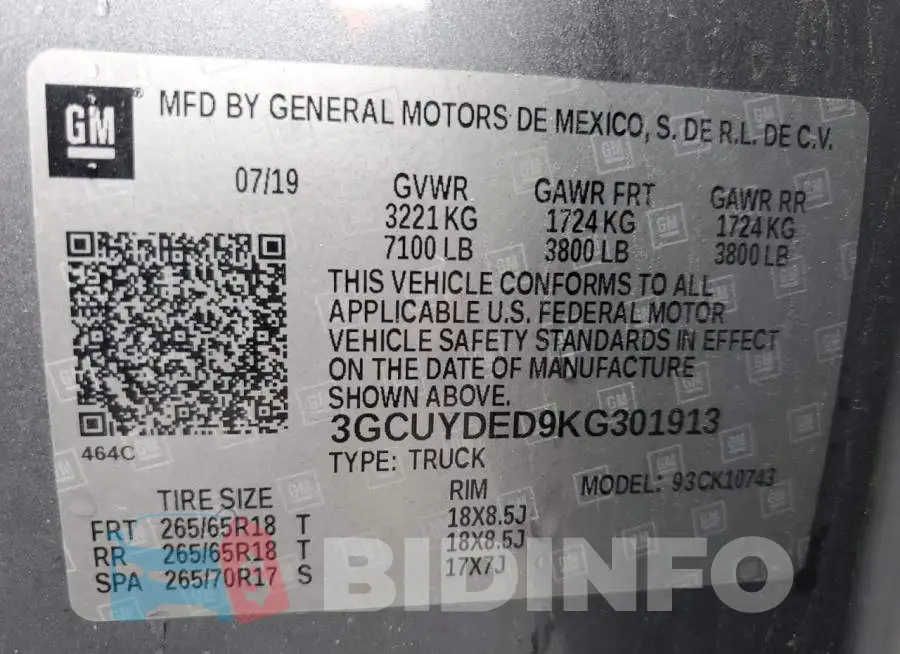 3GCUYDED9KG301913 Photo# 12