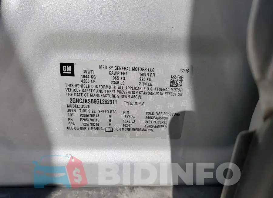 3GNCJKSB8GL262311 Photo# 12