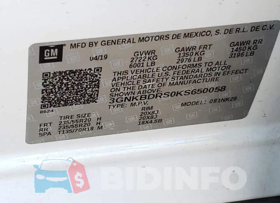 3GNKBDRS0KS650058 Photo# 13