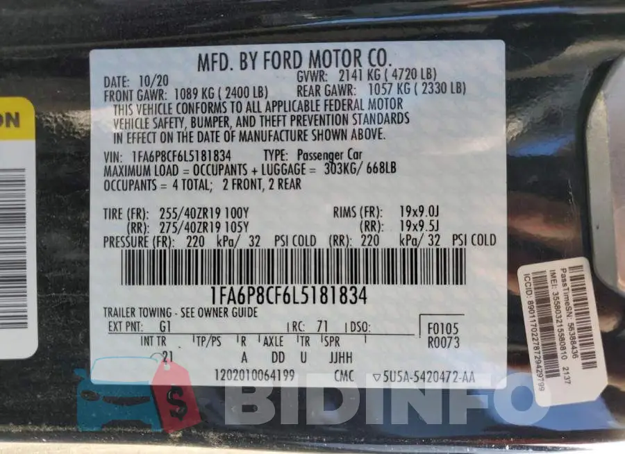 1FA6P8CF6L5181834 Photo# 12