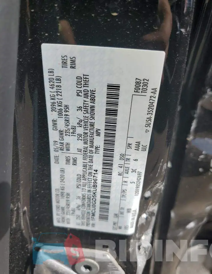 1FMCU0GD5KUB96714 Photo# 12