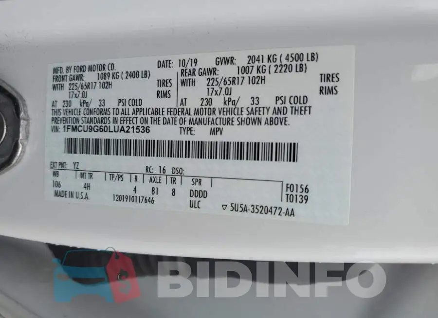 1FMCU9G60LUA21536 Photo# 12
