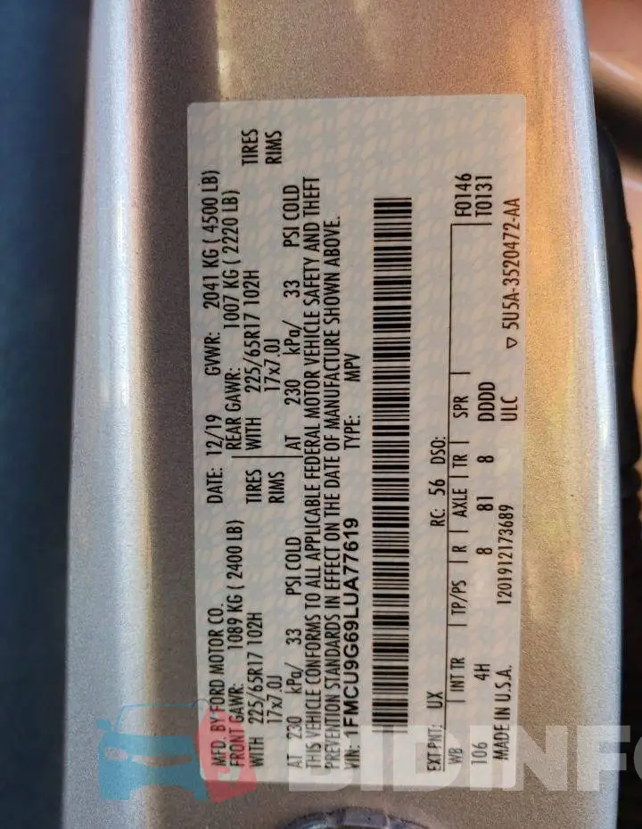 1FMCU9G69LUA77619 Photo# 13