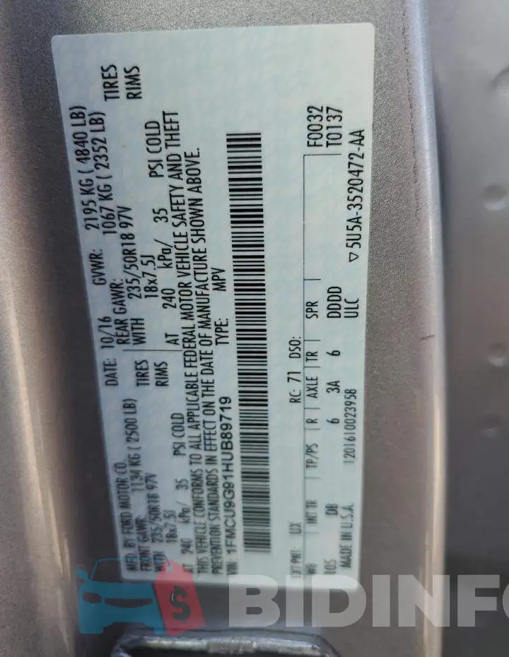 1FMCU9G91HUB89719 Photo# 13