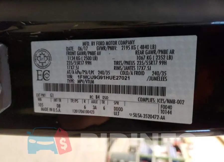 1FMCU9G91HUE27021 Photo# 13