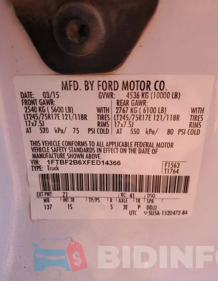 1FTBF2B6XFED14366 Photo# 12
