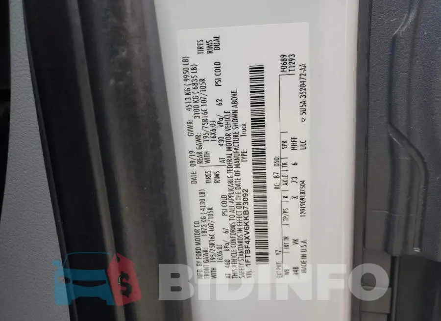 1FTBF4XV6KKB73092 Photo# 12