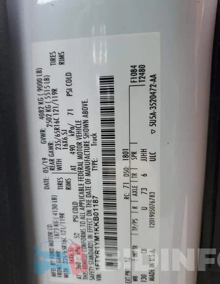 1FTYR1YM1KKB01187 Photo# 13
