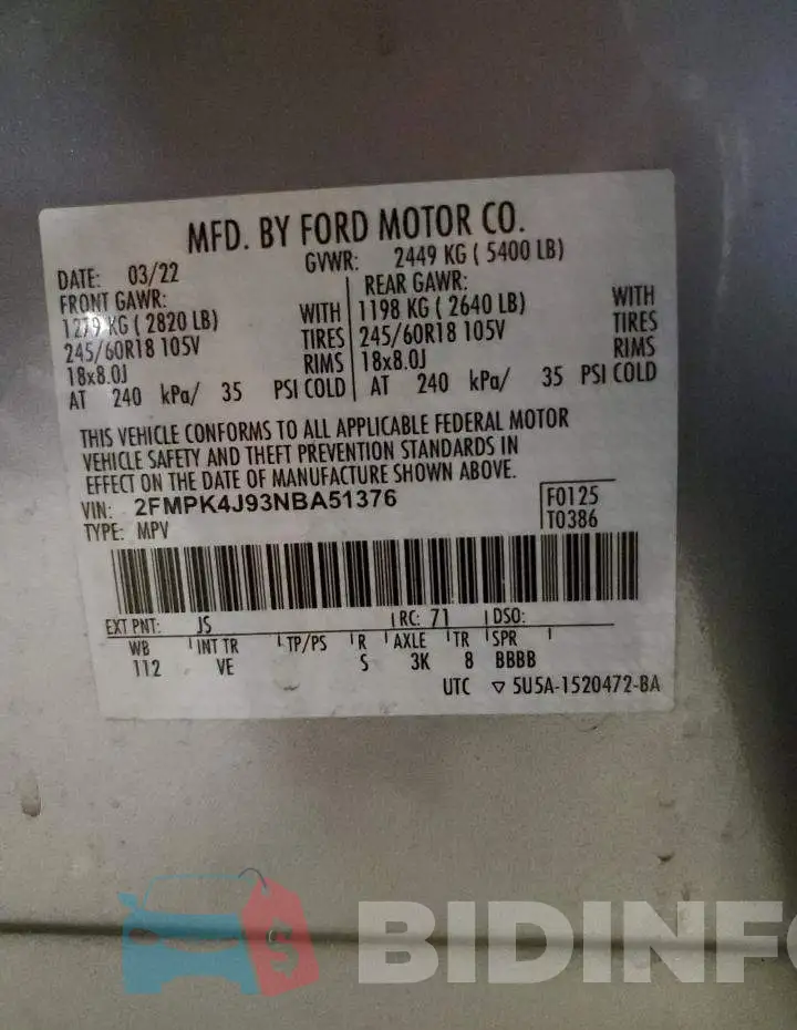2FMPK4J93NBA51376 Photo# 14