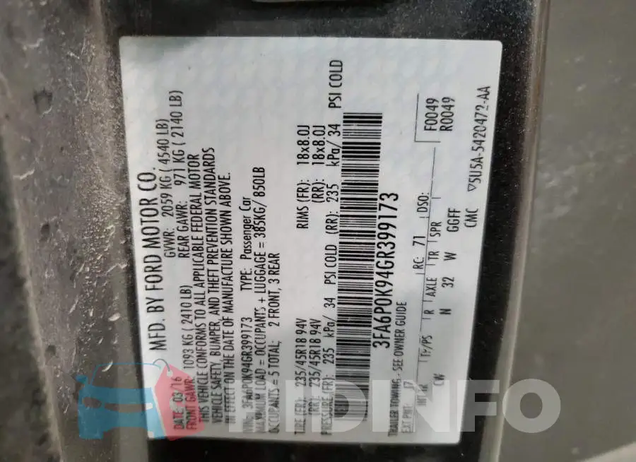 3FA6P0K94GR399173 Photo# 12