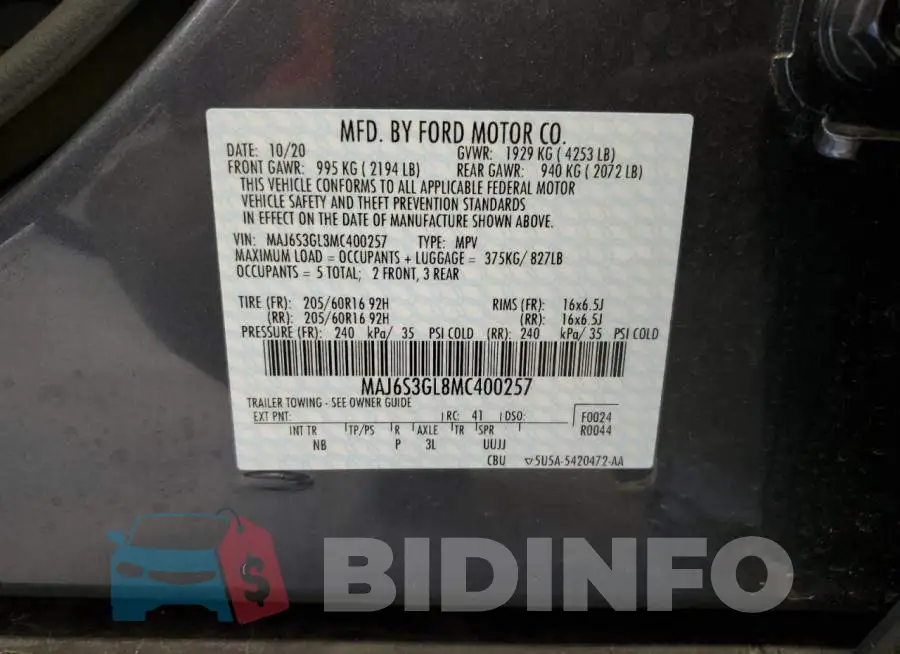 MAJ6S3GL8MC400257 Photo# 13
