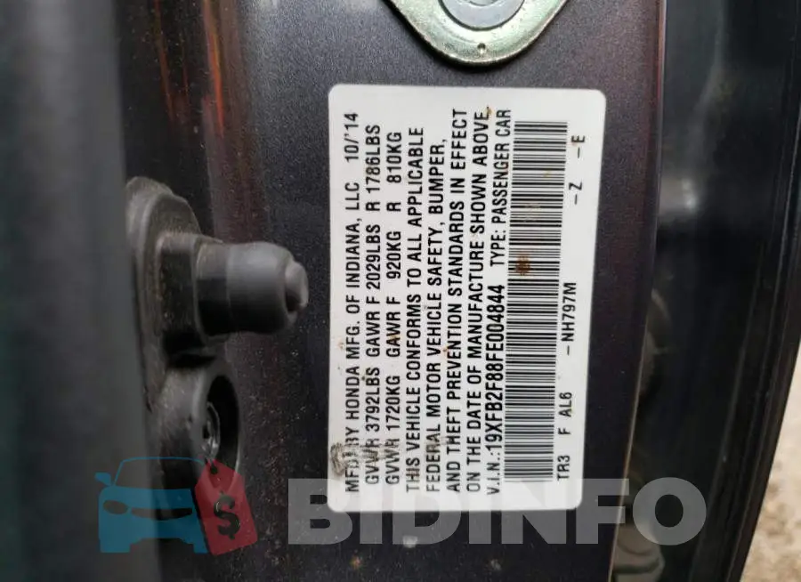 19XFB2F88FE004844 Photo# 10