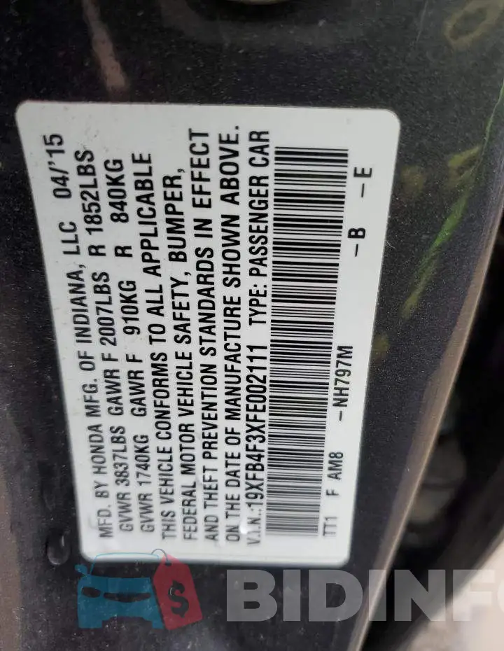 19XFB4F3XFE002111 Photo# 12