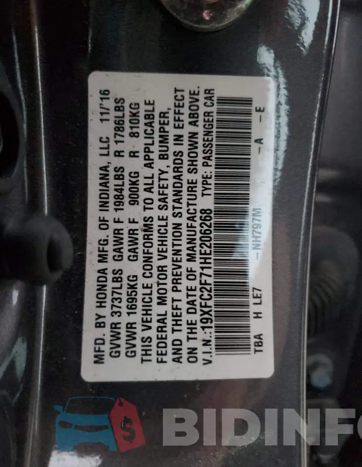 19XFC2F71HE206268 Photo# 12